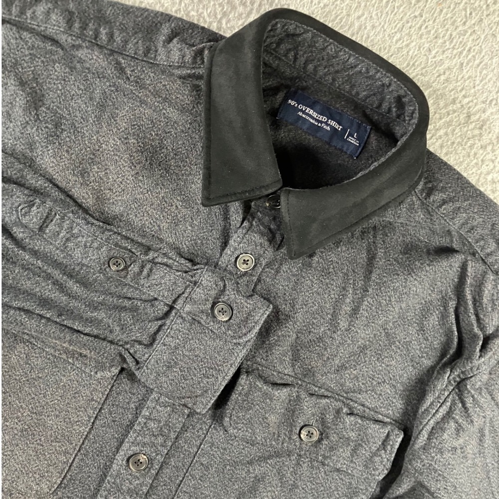 Abercrombie & Fitch 90s Oversized Shirt Mens L Grey Bleached Distressed Flannel